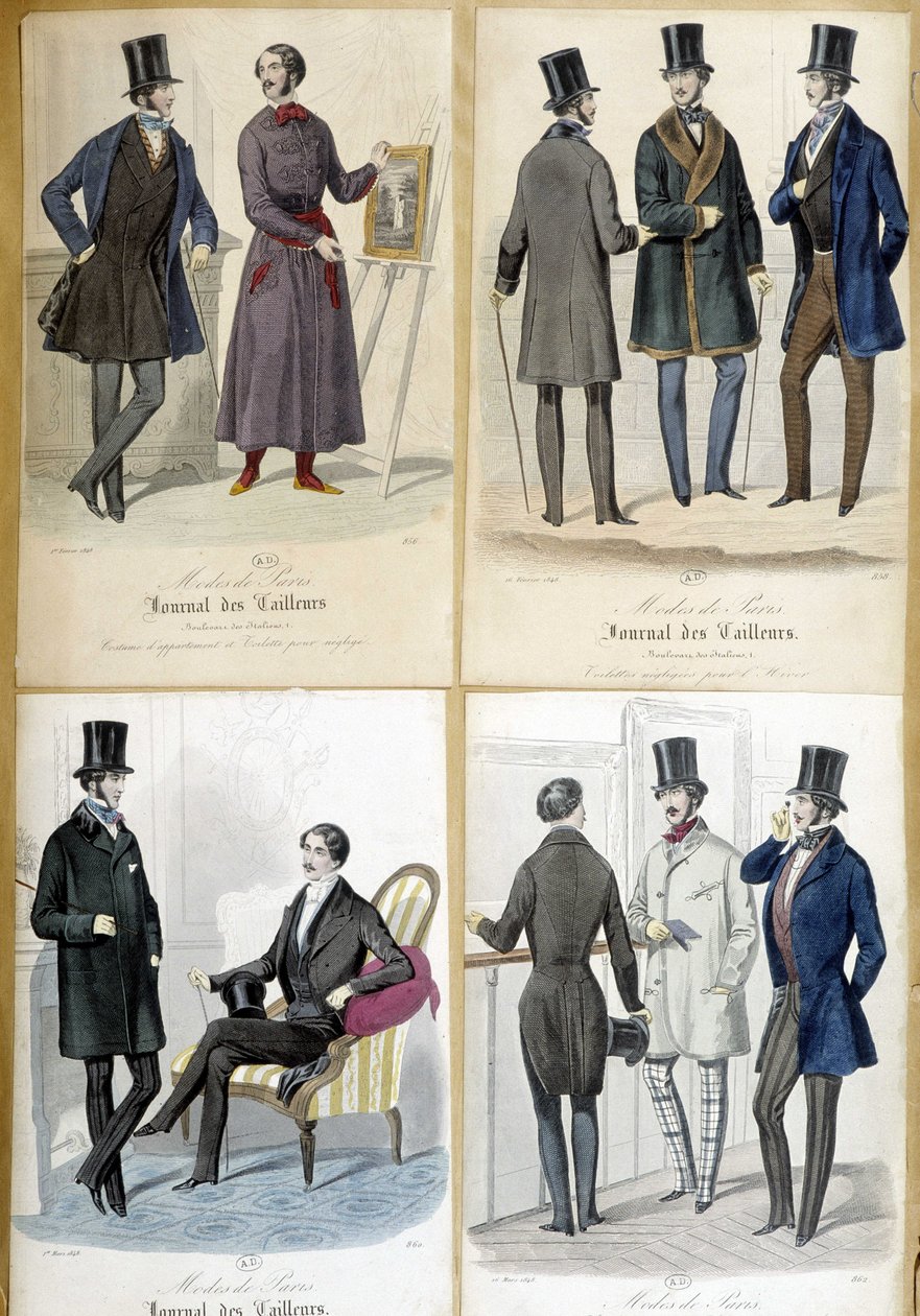 Quadros que ilustram a moda masculina do "Journal des tailors" de 1848. de French School