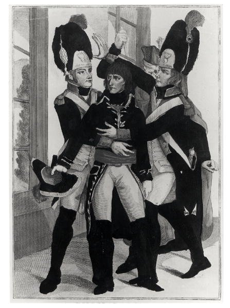 Bonaparte (1769-1821) Protegido por dois Granadeiros durante a Sessão em St.Cloud, 19 brumário a 8 (10 de novembro de 1799), c. 1800 de French School