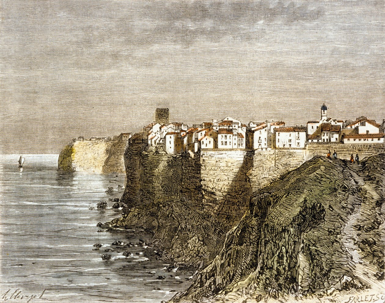 Bonifacio, Córsega (gravura a cores) de French School