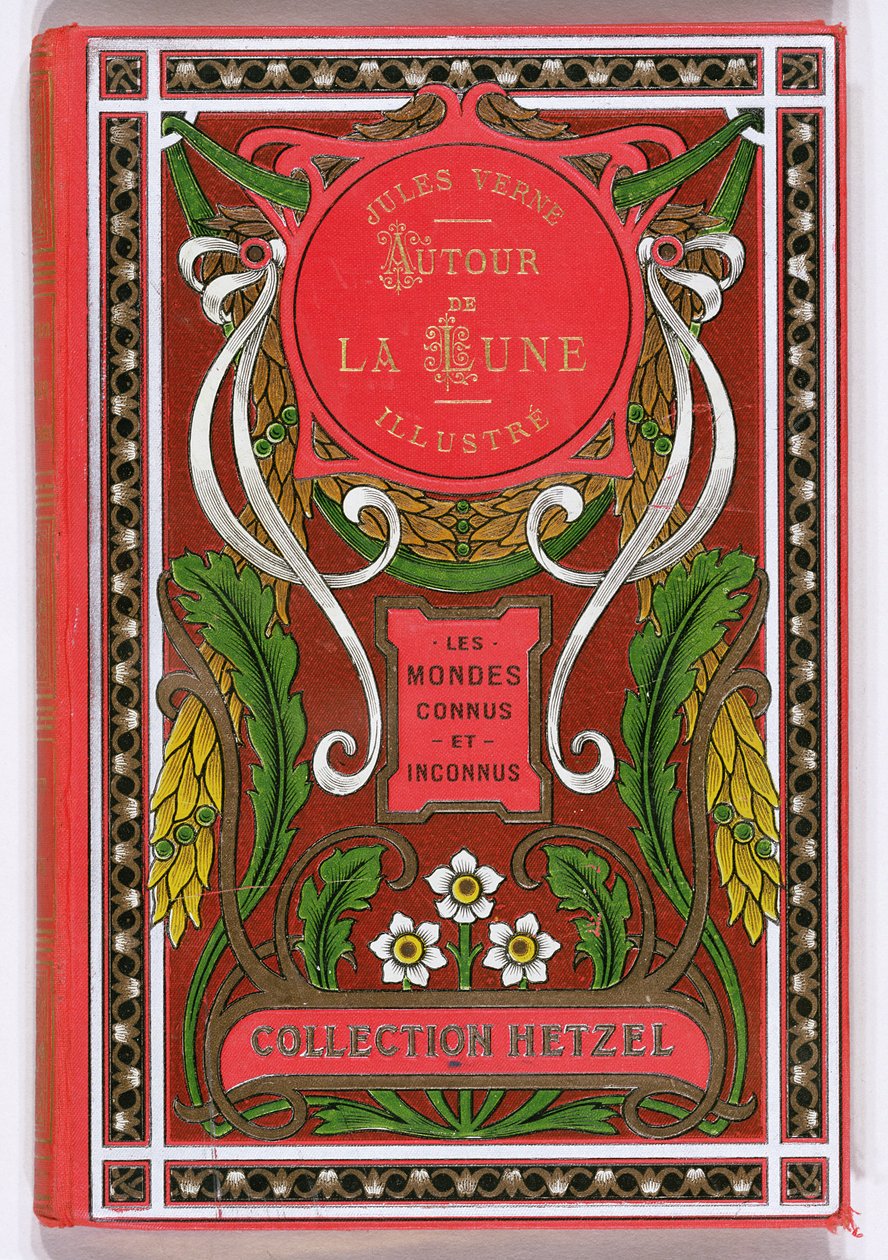 Capa de livro de Around the Moon, de Jules Verne (1828-1905), edições Hetzel, final do século XIX de French School