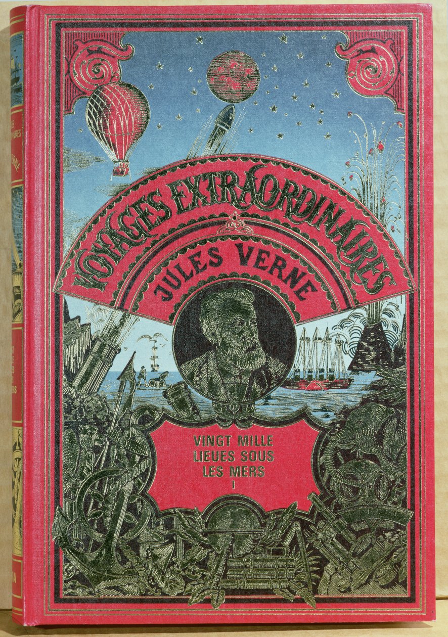 Capa do livro para 20.000 Léguas Submarinas por Jules Verne (1828-1905) 1870 de French School