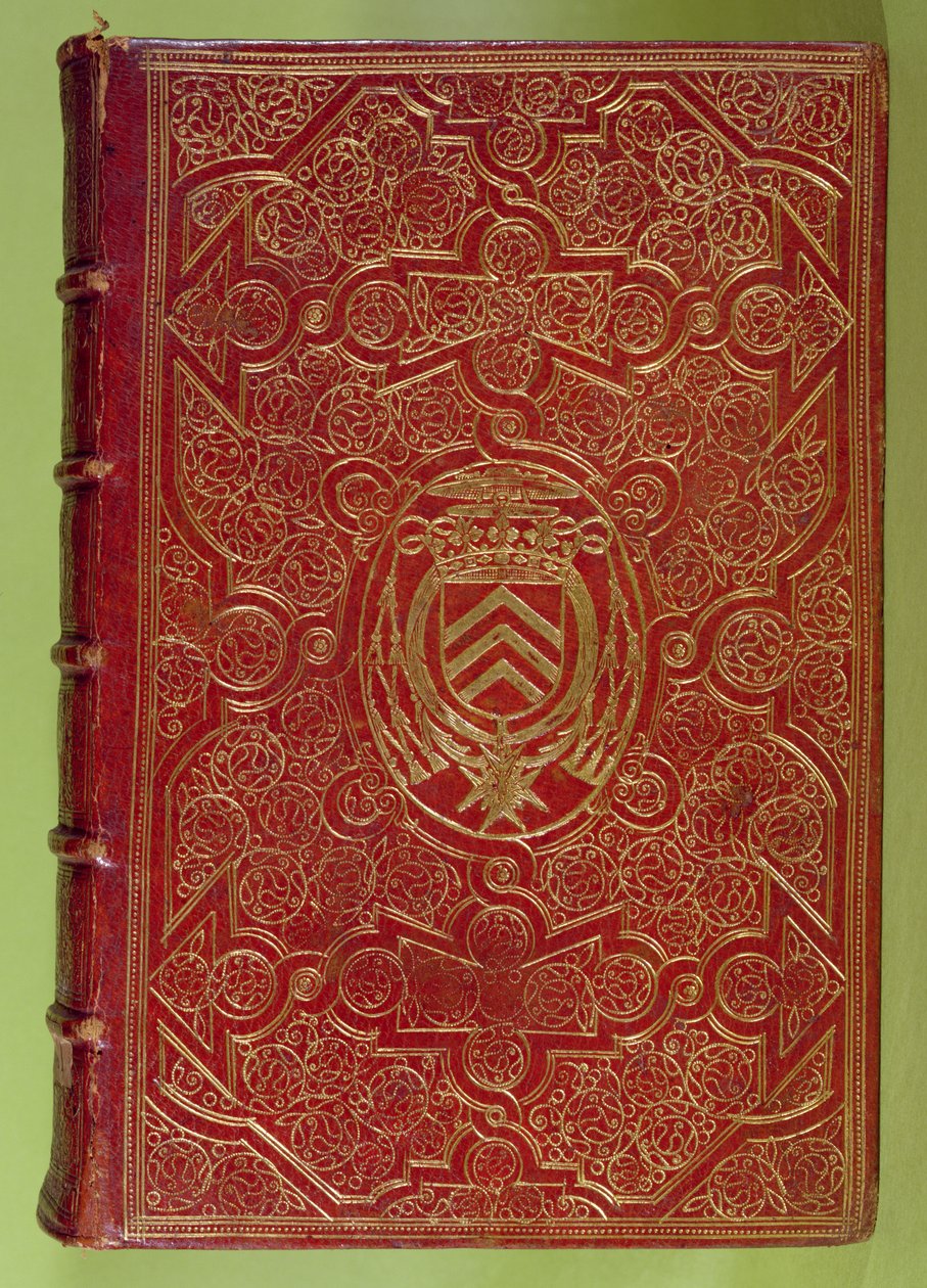 Capa de livro com o brasão de armas de Armand-Jean du Plessis, Cardeal Richelieu (1585-1642) (couro vermelho e ouro) de French School