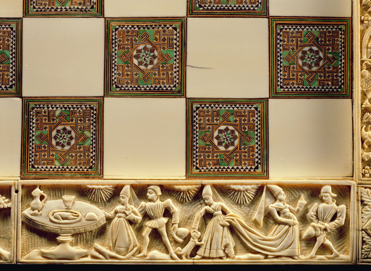 Fronteira de um tabuleiro de xadrez que retrata a vida cortês, 1415 de French School