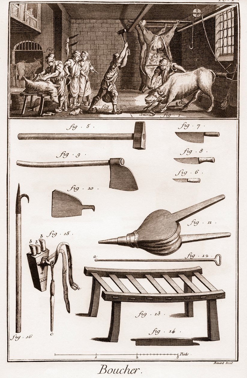 Boucher - Butchery - Butchery - "The Great Encyclopedie, ou Dictionnaire Raisonne des Sciences, des Arts et des Metiers" (Enciclopédia ou Dicionário das Ciências, Artes e Profissões) por Denis Diderot (1713-1784) e Jean d