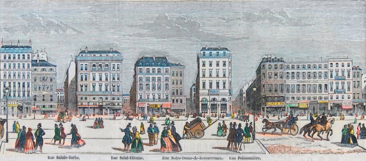 Boulevard Poissonniere - Rue Saint Barbe - Rue Saint Etienne - Rue notre dame de Reouvrance - Rue Poissonniere - Gravado em "Tableau-de-Paris" por Edmond Texier 1852 de French School