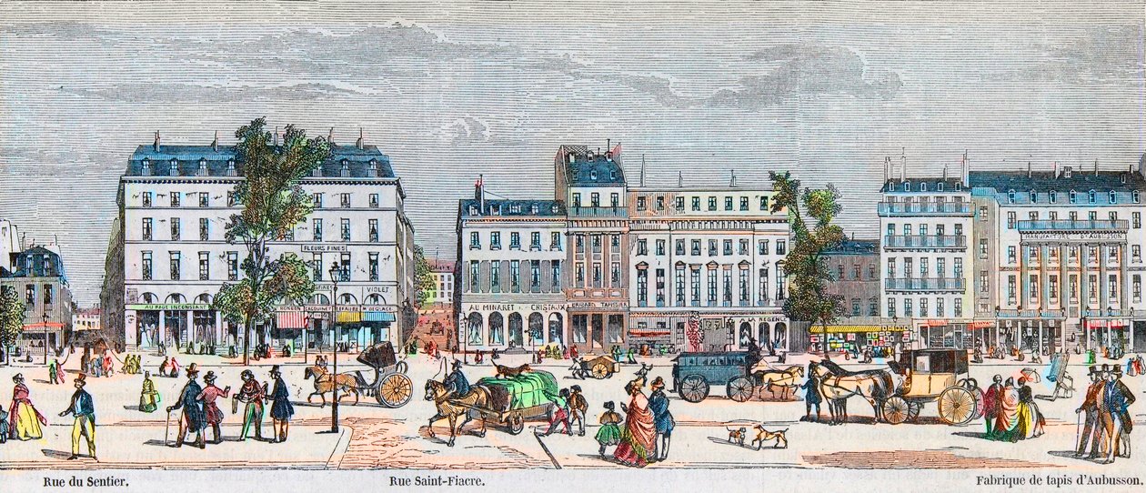 Boulevard Poissonniere South side - Rue du Sentier - Rue Saint Fiacre - Gravação em "Tableau-de-Paris" de Edmond Texier 1852 de French School