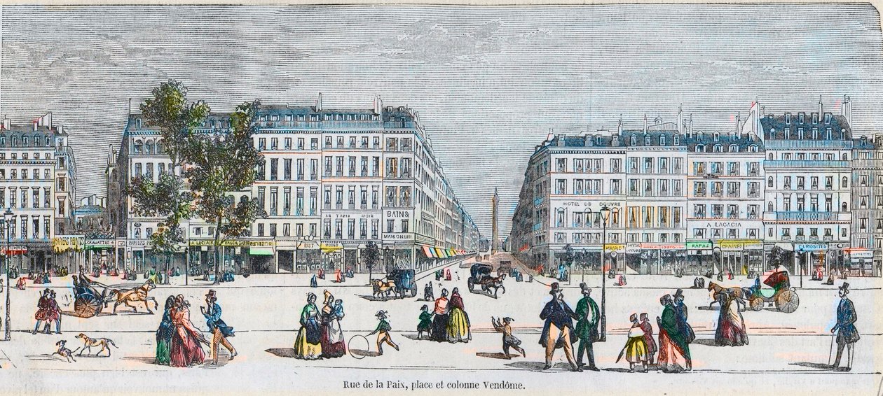 Boulevard des Capucines (South Coast) - Rue de la Paix, place et colonne Vendome - Gravura em "Tableau-de-Paris" de Edmond Texier 1852 de French School