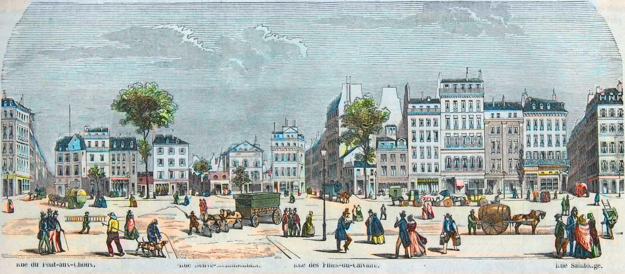 Boulevard des Filles du Calvaire e Boulevard du Temple - Rue Pont aux Choux - Rue des Filles-du-Calvaire - Rue Saintonge - Gravado em "Tableau-de-Paris" por Edmond Texier 1852 de French School
