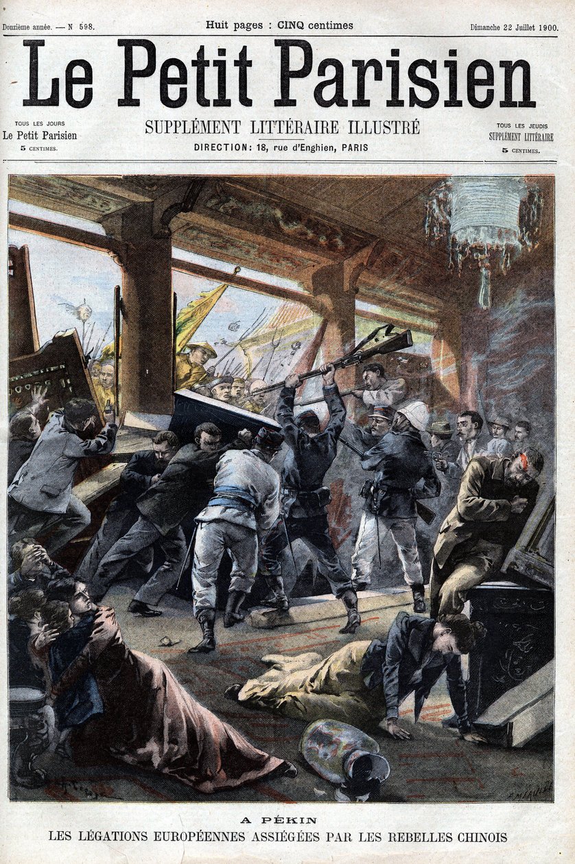 As delegações europeias de Boxer Rebelde em Pequim são atacadas pelos rebeldes - em "Le petit Parisien". de French School