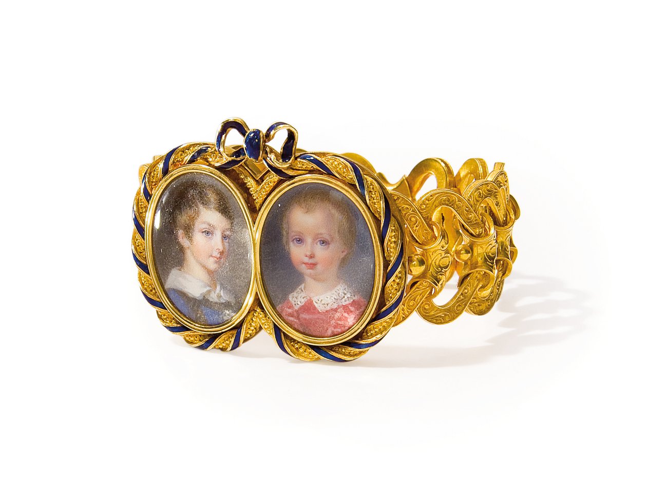 Pulseira com duas miniaturas, Morel e Cie, c.1845 (ouro, esmalte e aquarela sobre marfim) de French School