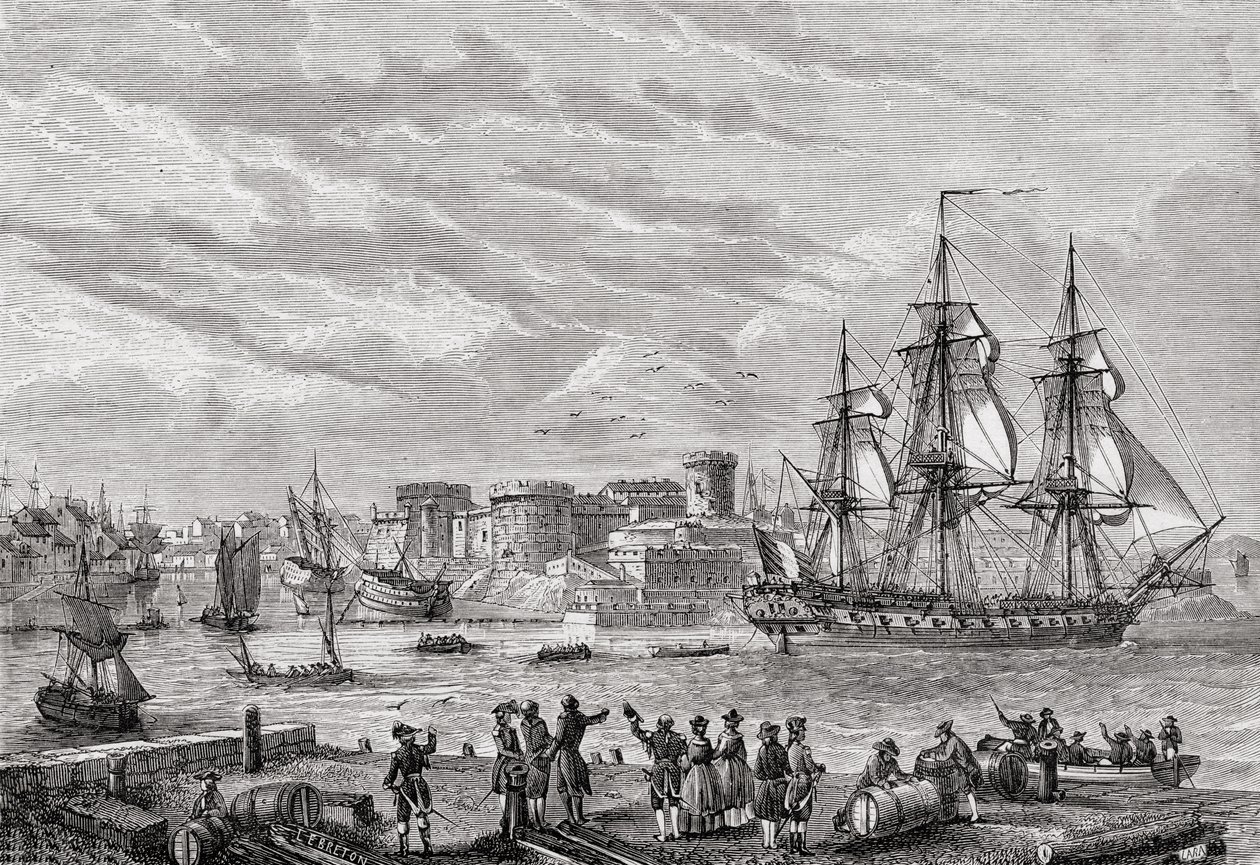 Brest em 1791, gravado por Breton, de "História da Revolução Francesa" por Louis Blanc (1811-82) de French School
