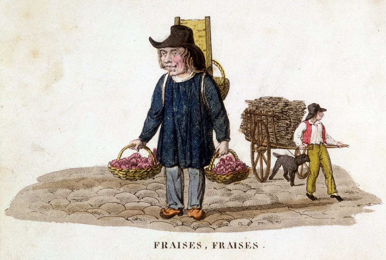 Vendedor bretão de morangos - gravura, deb. século XIX de French School
