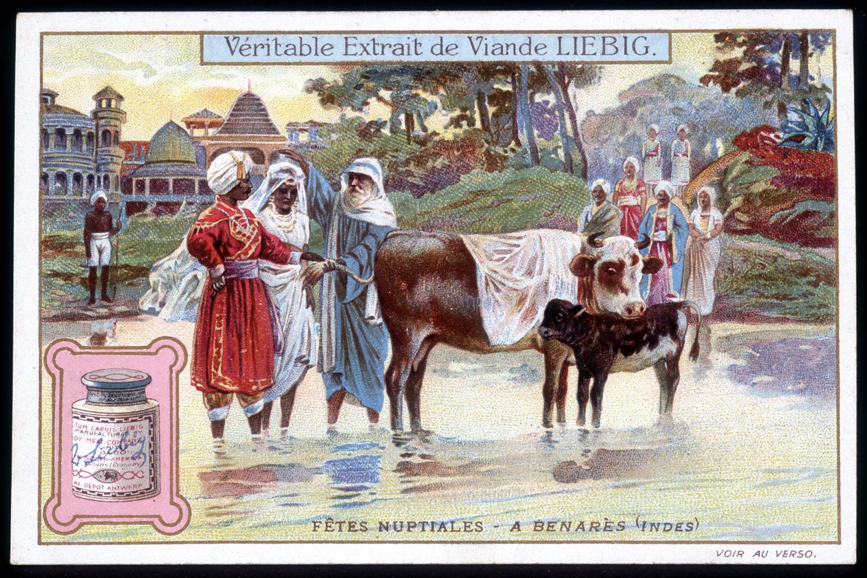 Festas de noiva em Benares, Índia - chromo. Liebig, v. 1895 de French School