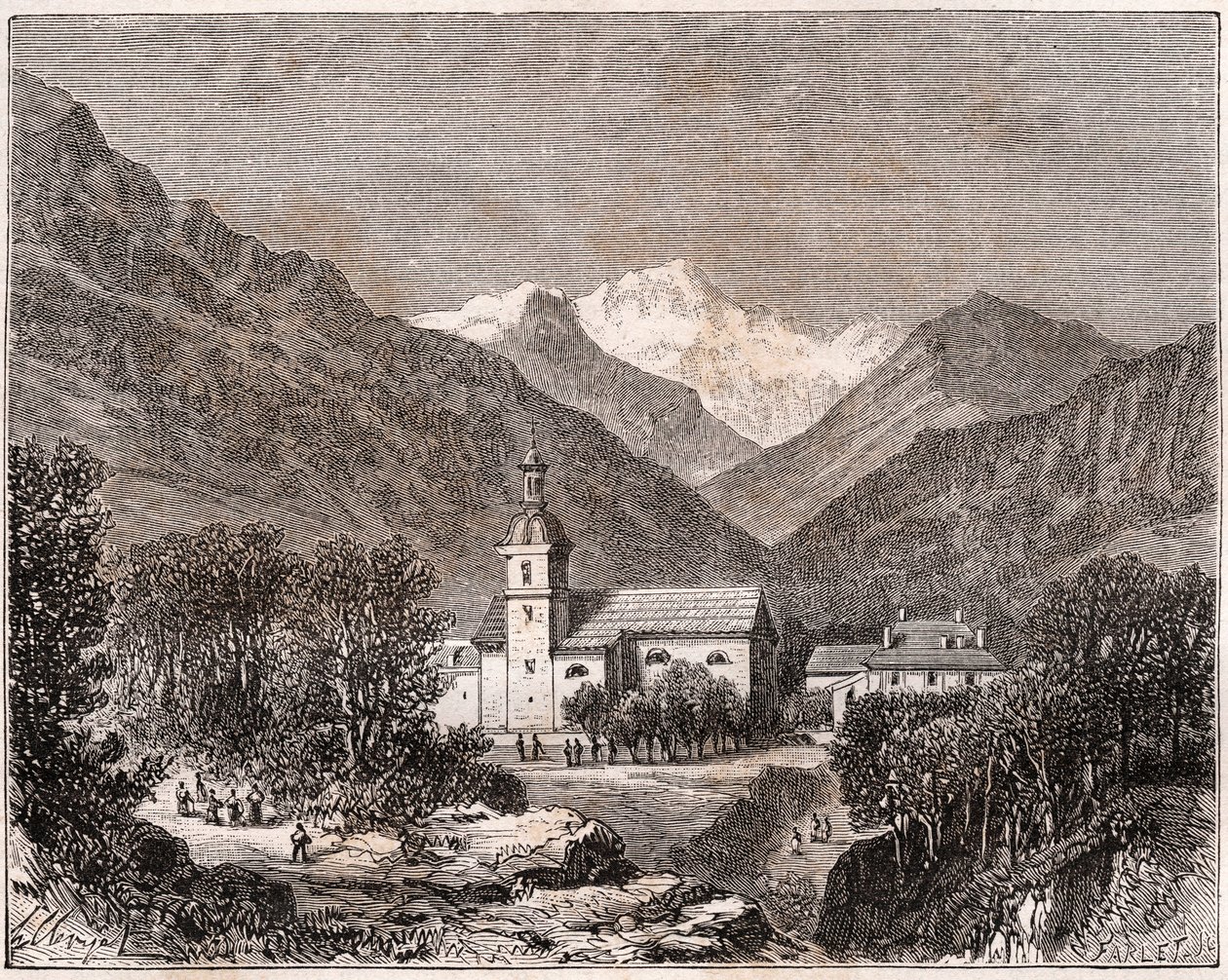Brides-les-Bains (Brides les Bains) - Savoie - gravura em "France illustree: geography, history, statistical administration" de V.A. Malt-Brown. 1884 de French School