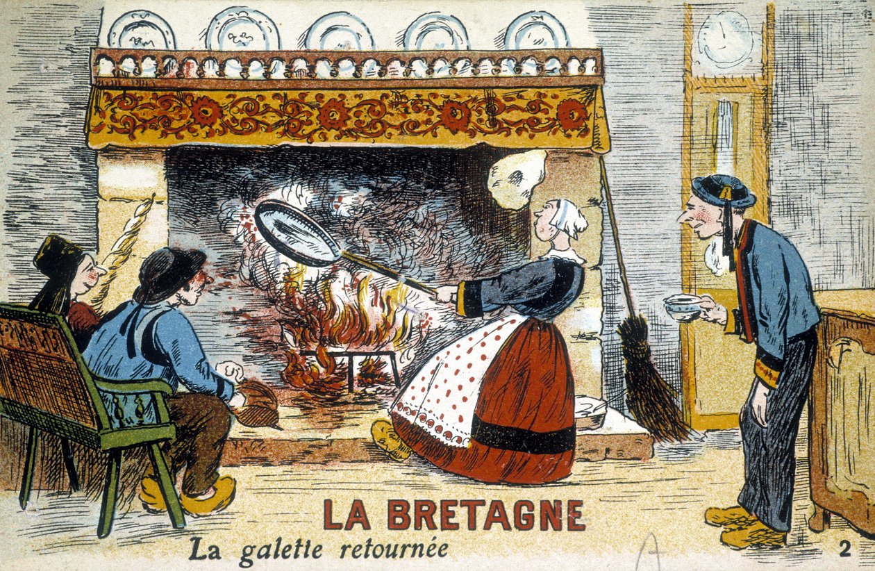 Bretanha: a galette voltou ao chiminee (crepes) - cartão postal, deb. século XX de French School