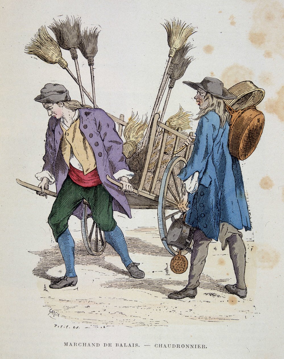 Comerciante de vassouras e caldeireiro - in "Os trajes de Paris através dos séculos" de French School
