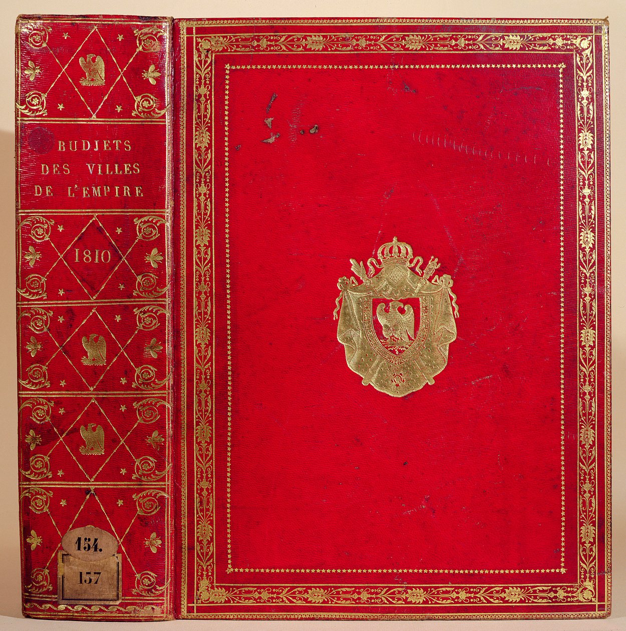 Orçamentos das cidades do Império Francês, vinculados com o brasão de armas de Napoleão Bonaparte (1769-1821) 1810 (couro marroquino vermelho e ouro) (ver também 165117) de French School