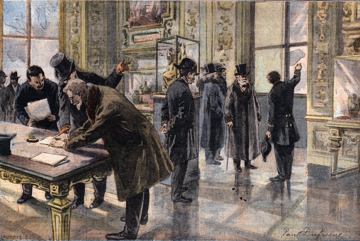 Tentativa de roubo no Museu do Louvre, em Paris, Ilustração do jornal francês Le Petit Parisien, 2 de fevereiro de French School