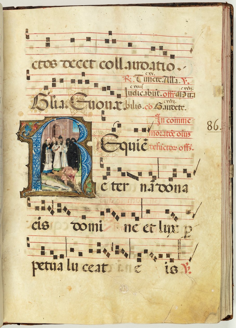 Cena do enterro, Gradual, f.86 (tinta, têmpera e folha de ouro em pergaminho) de French School
