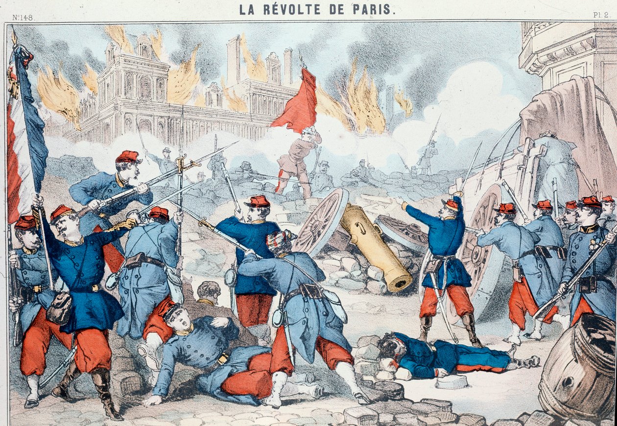 Incêndio e destruição da Câmara Municipal de Paris pelos comunistas, maio de 1871 (gravura de Epinal) de French School