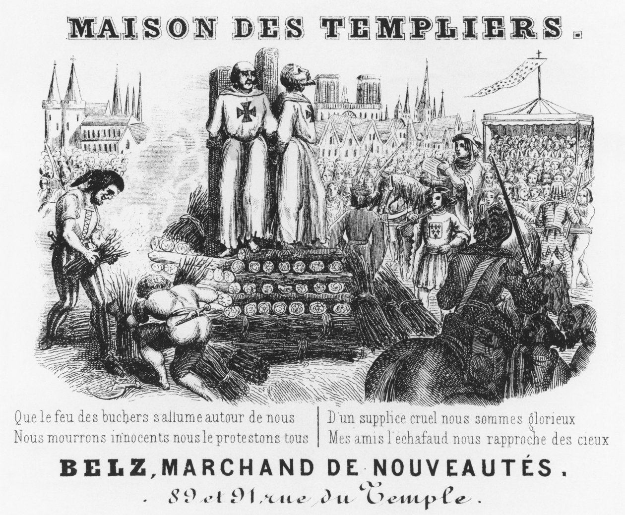 Queima dos Templários, rubrica da conta de uma loja de drapers, Maison des Templiers, Belz, rue du Temple, Paris, c.1840 de French School