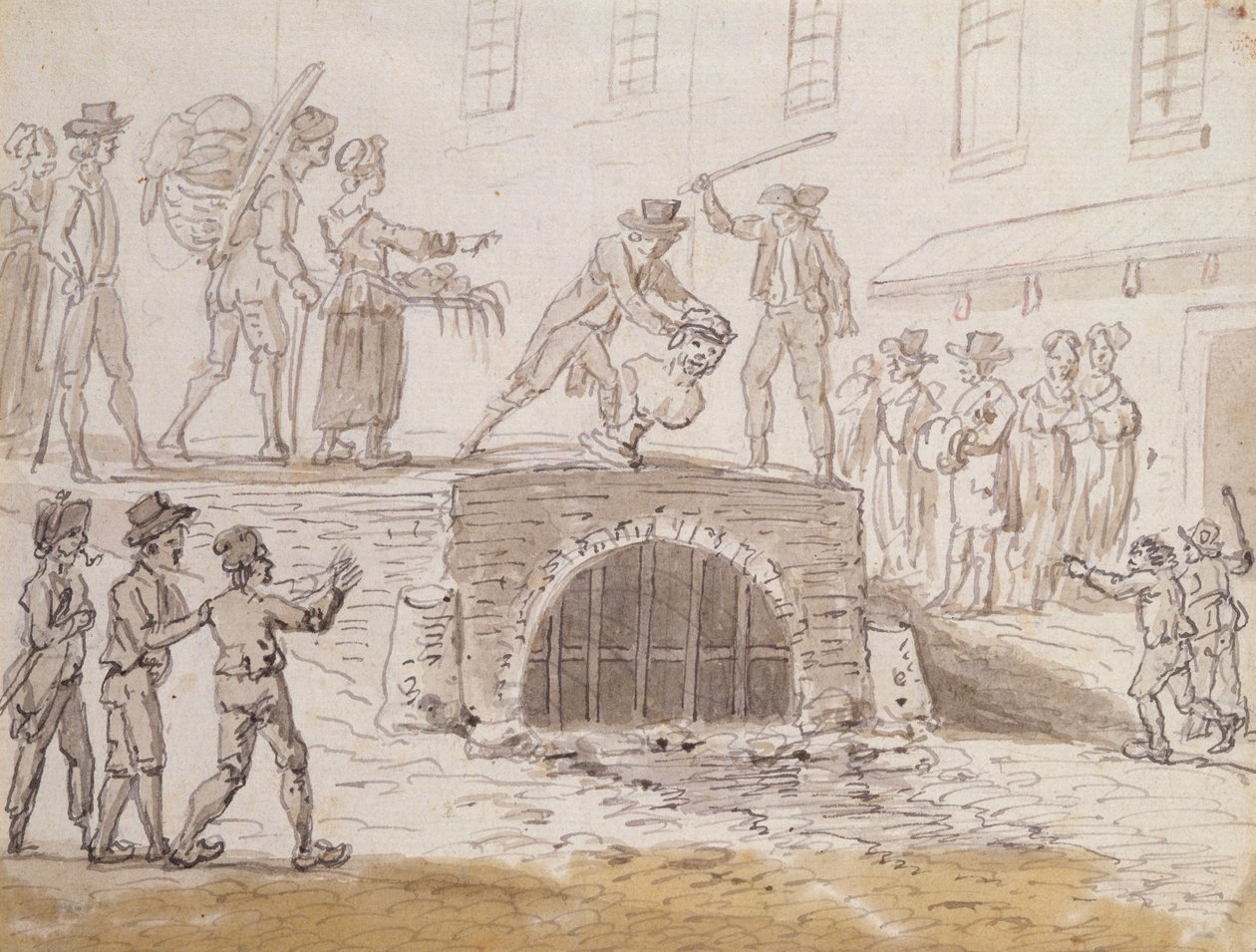 Busto de Marat atirado num esgoto, 5 de Fevereiro de 1795 (aguarela sobre papel) de French School