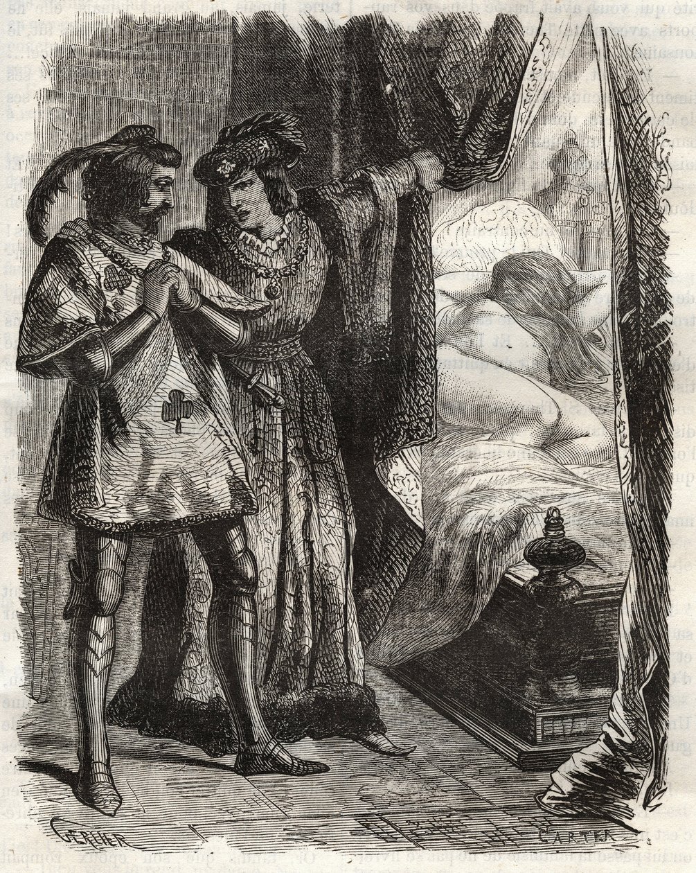 Ao levantar uma porta, mostrou ao marido a sua própria mulher deitada nua. Louis I de Valois Duke de Orleans (1372-1407), fez Raoul d