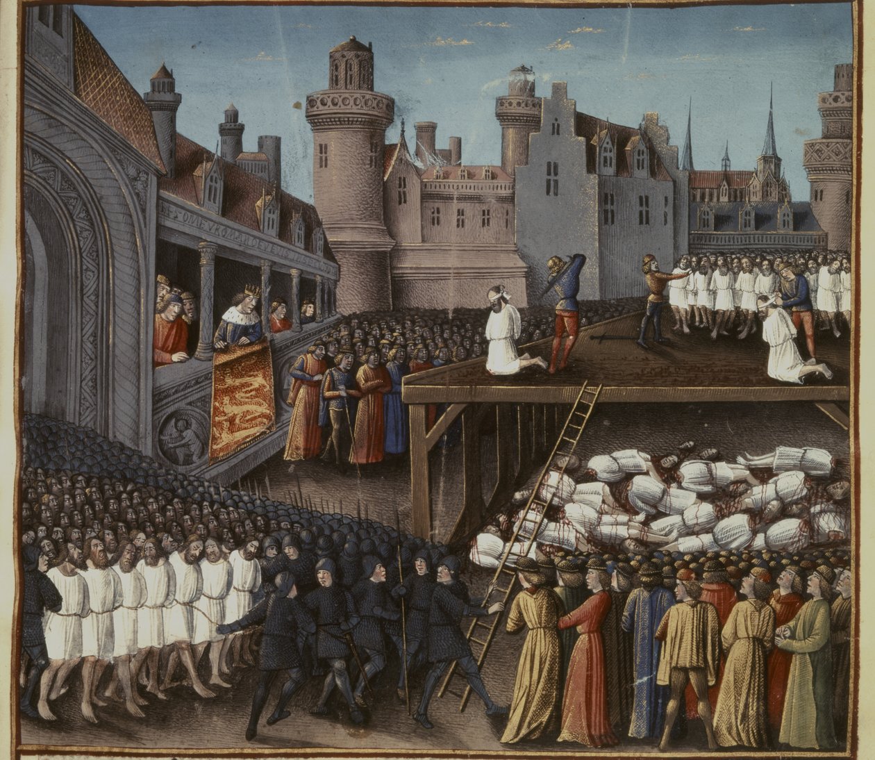 CRUSADAS: Ricardo I a assistir à decapitação da guarnição muçulmana de Acre em 20 de... de French School