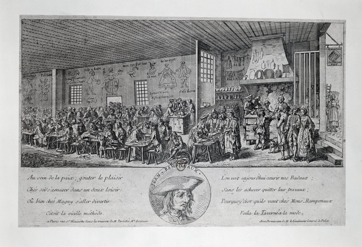 Cabaret du Tambour Royal de Jean Ramponneau (1724-1802), gravura. França de French School