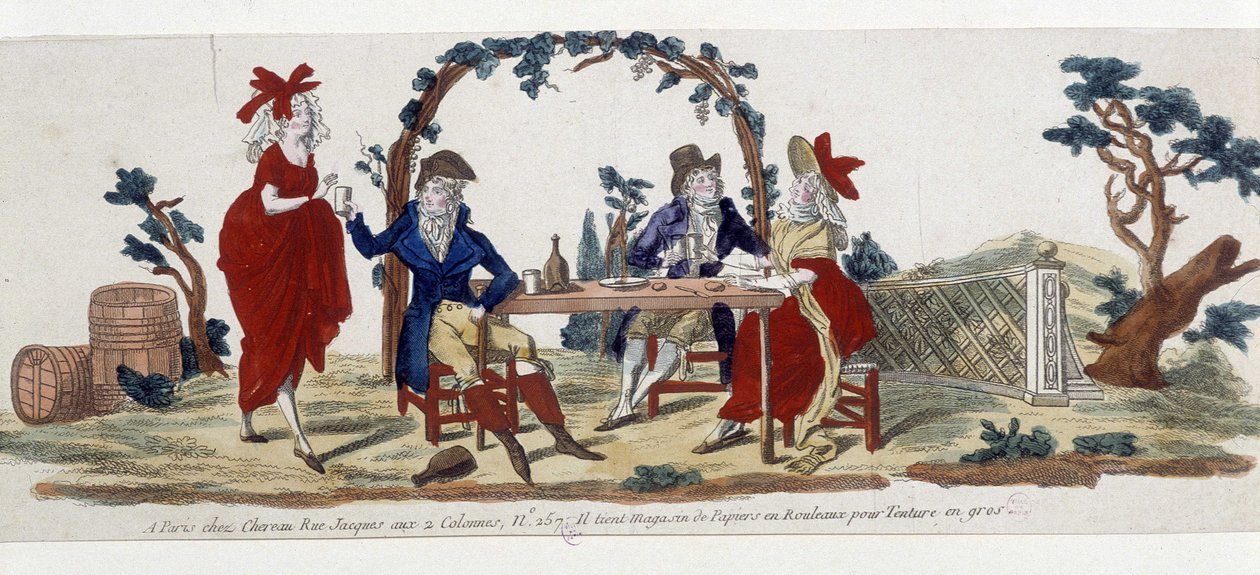 Café em Paris: Chez Chereau, rue Jacques - gravura de French School