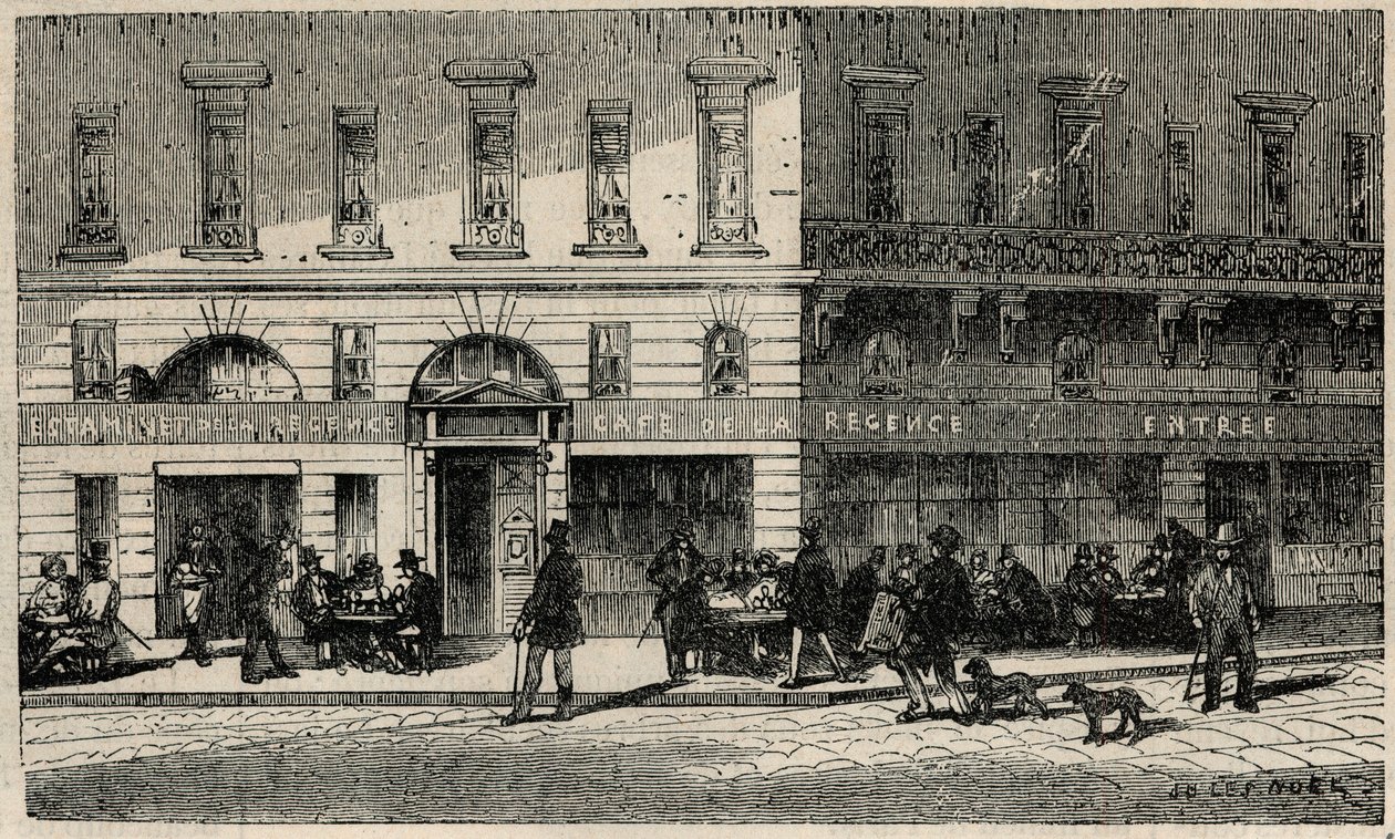 Café de la Regence de la Place du Palais-Royal em Paris no século XIX - Gravura em "Tableau-de-Paris" de Edmond Texier 1852 de French School