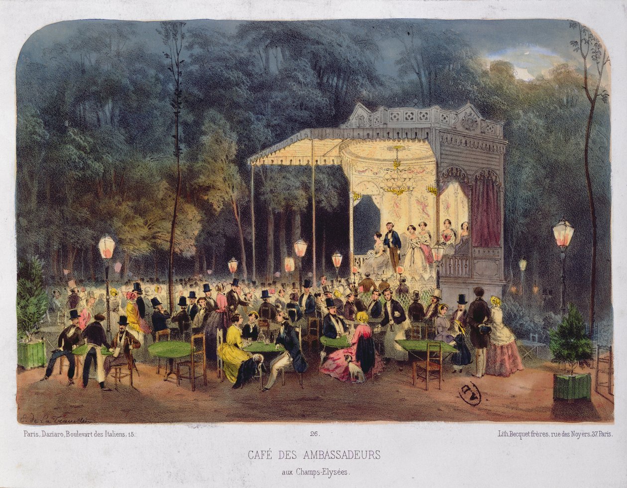 Cafe des Ambassadeurs, Champs-Elysees, c.1850 de French School
