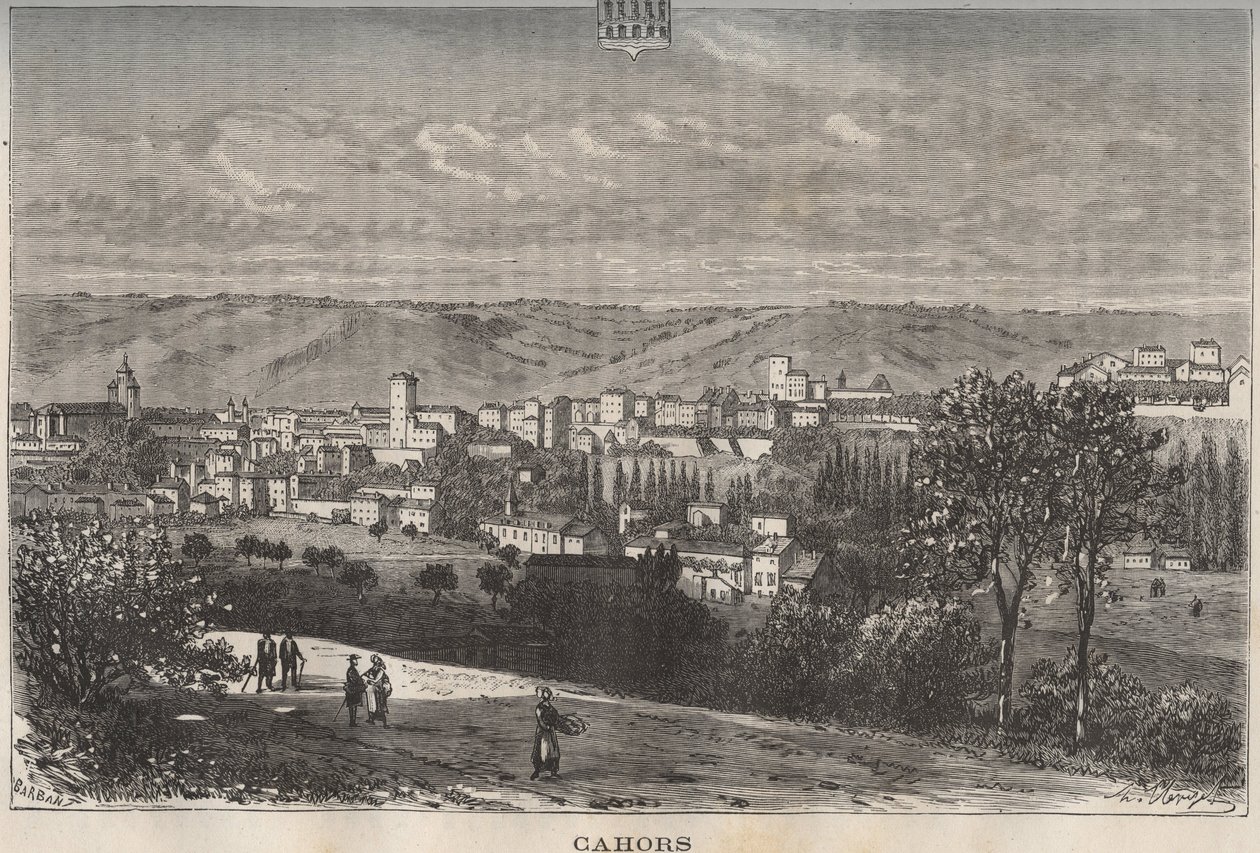 Cahors - Lot - Midi-Pyrenees - gravura em "La France illustree: geographie, histoire, administration statistique" de V.A. Malt-Brown. 1884 de French School