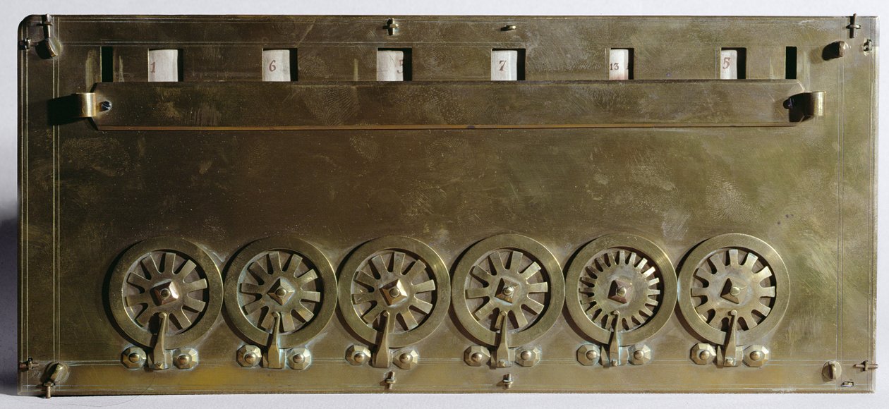 Cálculo inventado por Blaise Pascal (1623-63) em 1642 (madeira e metal) de French School