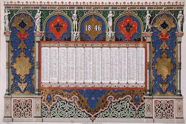 Calendário para 1846, c.1845 (cor litho) de French School
