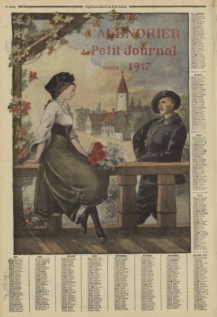 Calendário para 1917 (litografia a cores) de French School