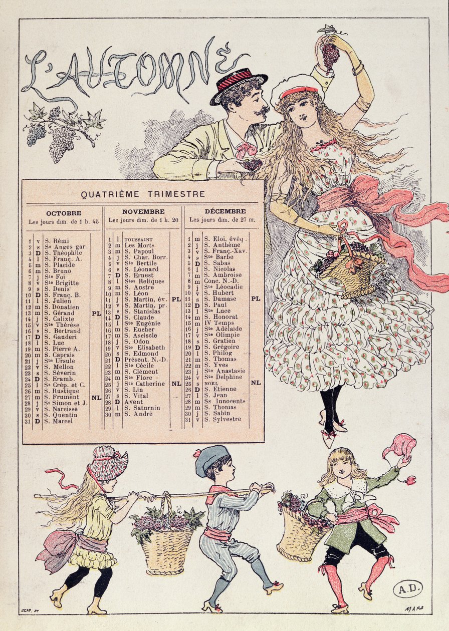 Calendário para o Outono de 1886, c.1885 de French School