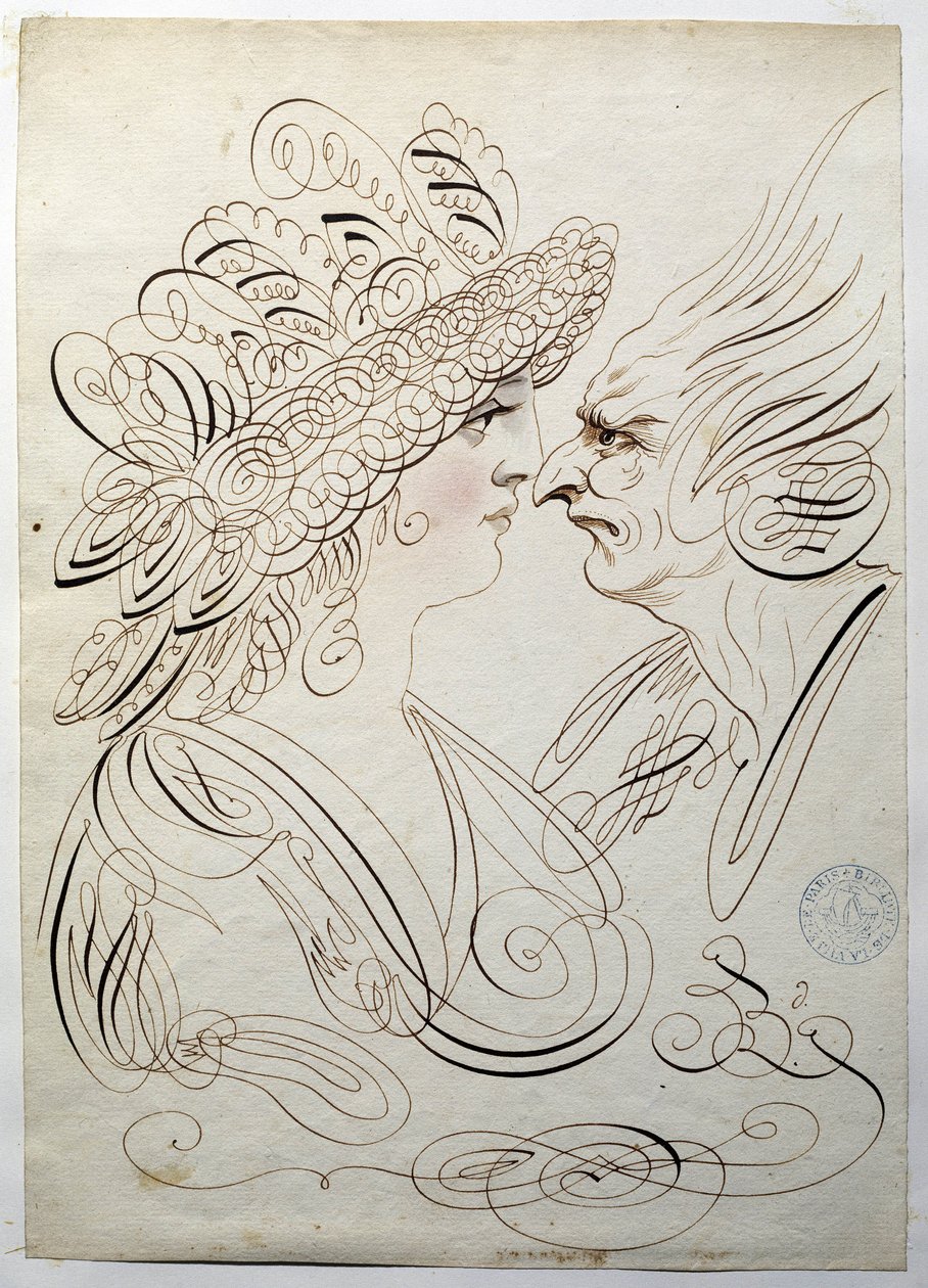 Caligrafia: Retratos de perfil por volta de 1780, de Bernard de Paris. de French School