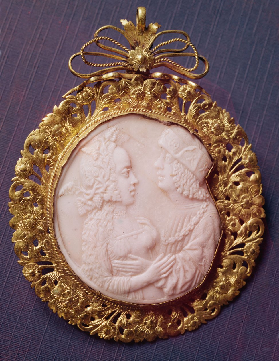 Cameo com dois retratos (marfim e prataria) de French School