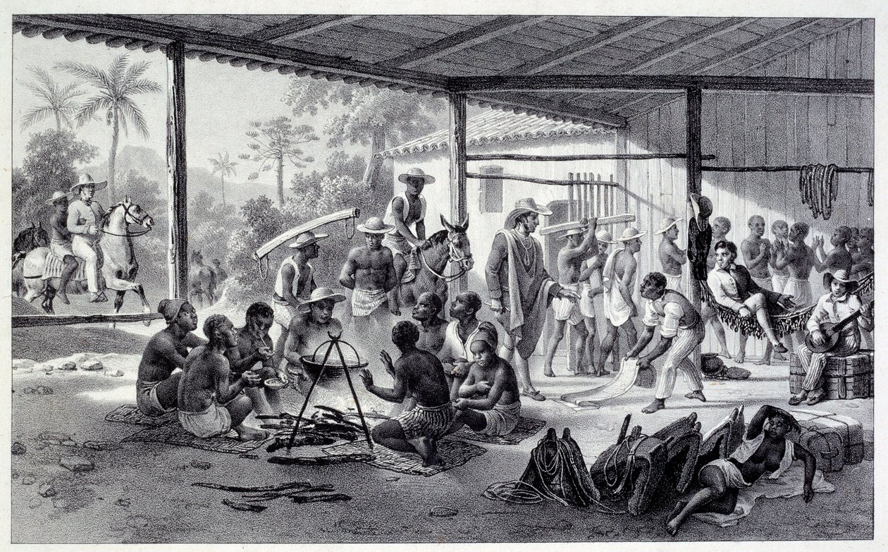 Acampamento de negros no Brasil. Gravura do século XIX. Chartres, Museu de Belas Artes de French School