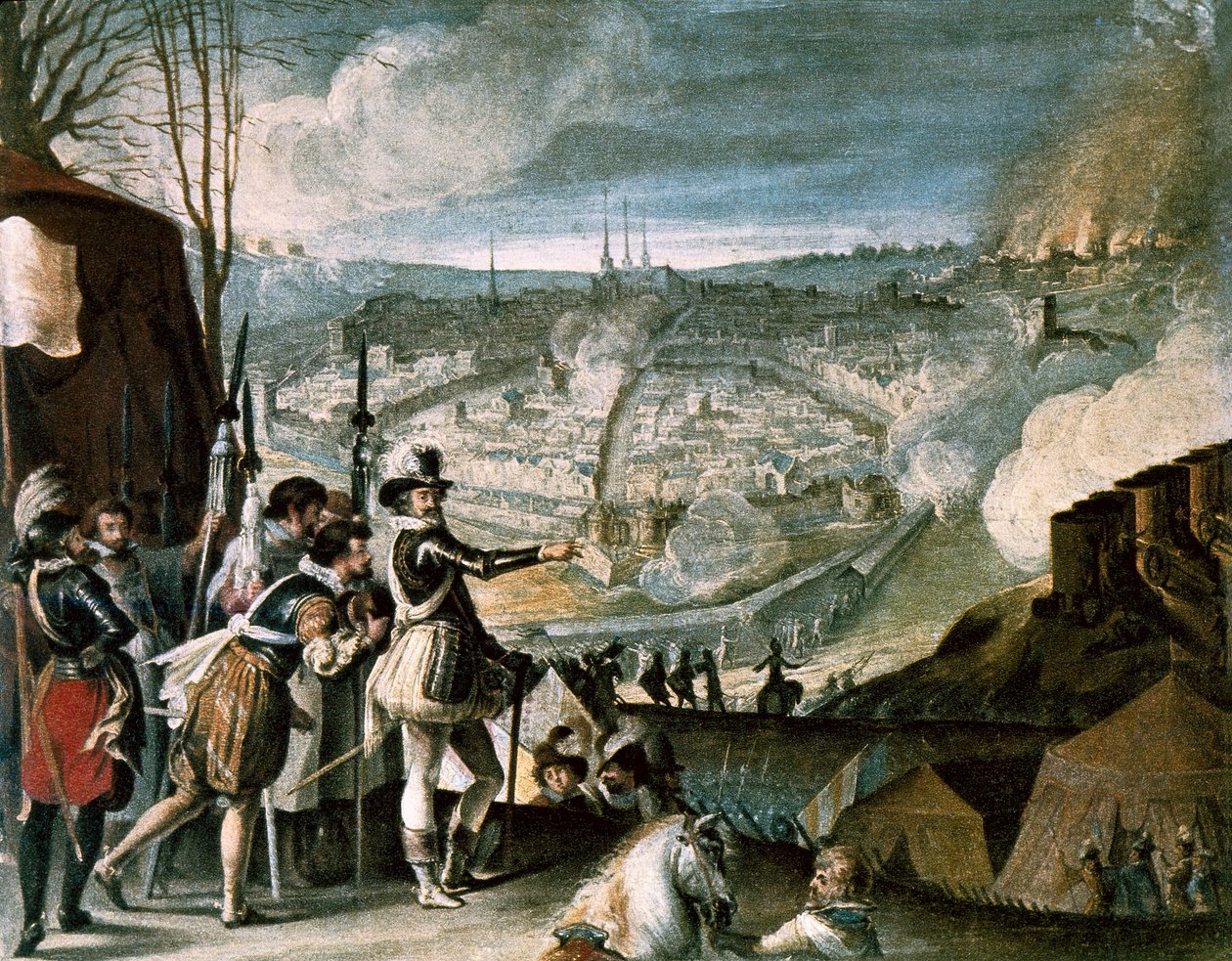 Acampamento de tropas de Henrique IV, óleo sobre madeira, início do século XVII de French School