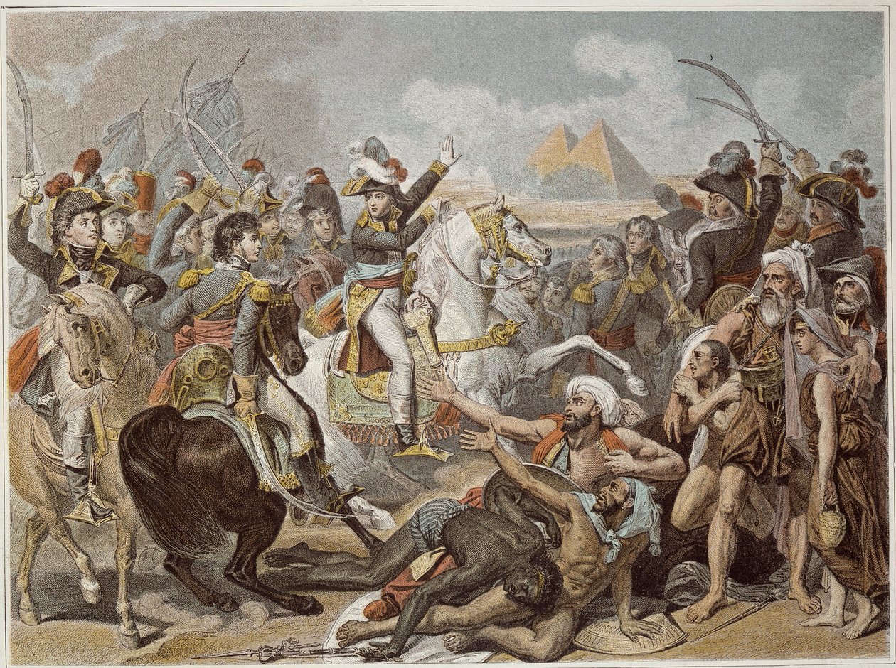 Campanha (Expedição) do Egito (1798-1801): Napoleão na Batalha das Pirâmides (21 de julho de French School
