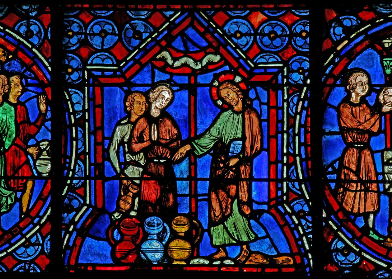 Casamento de Cana: Cristo transforma a água em vinho (w30a) de French School