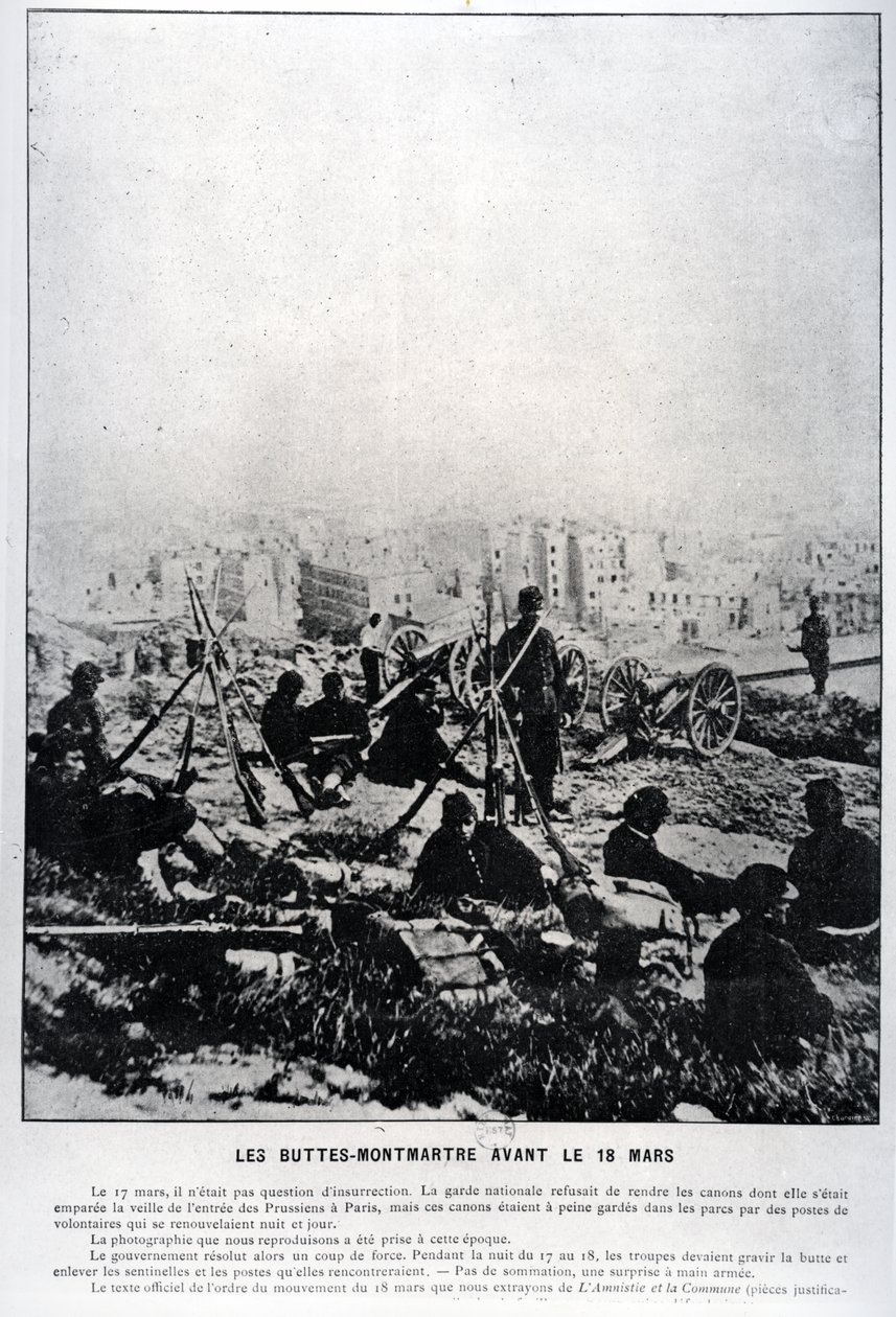 Canhões no Buttes-Montmartre na véspera do 18 de março de 1871 (foto do bw) de French School