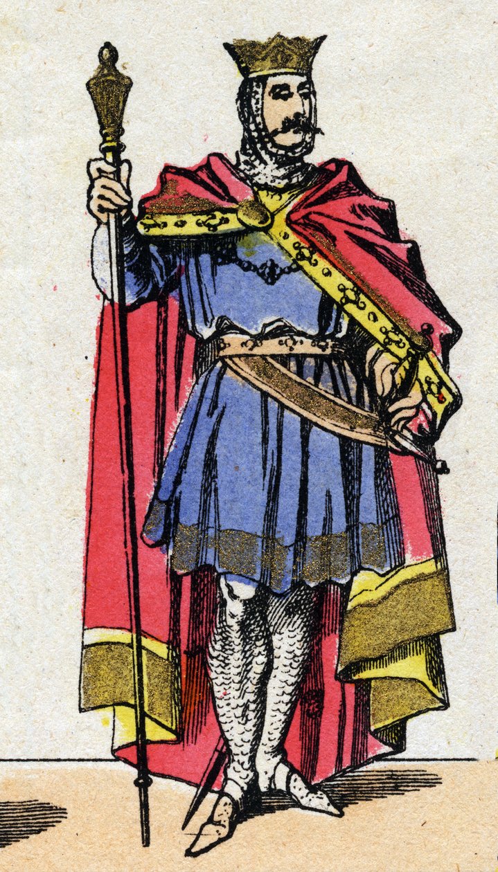 Dinastia Capetiana: Retrato de Hugues Capet (940-996) Rei dos Francos de 987 a 996. Imagem epinal do final do século XIX. Colecção privada. de French School