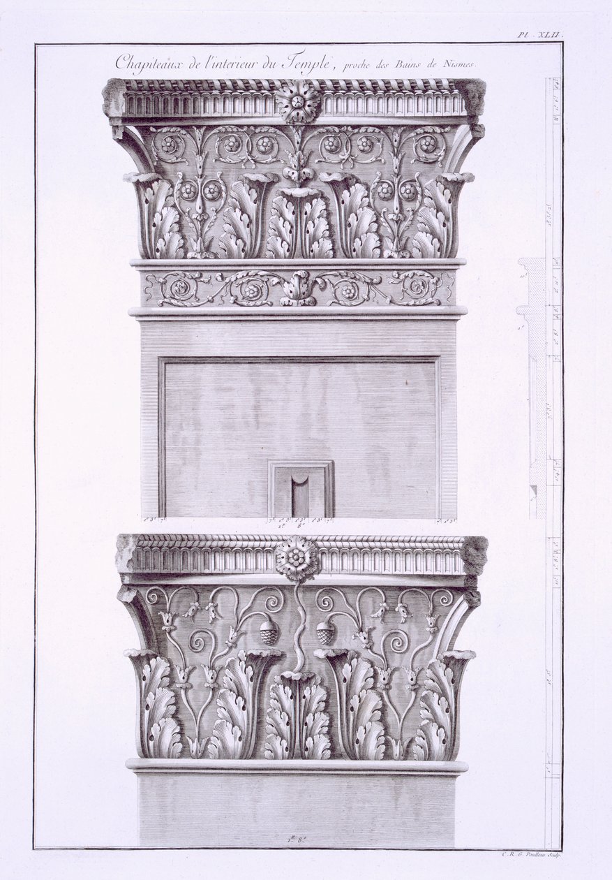 Capitais do templo perto dos banhos romanos, Nimes. de French School