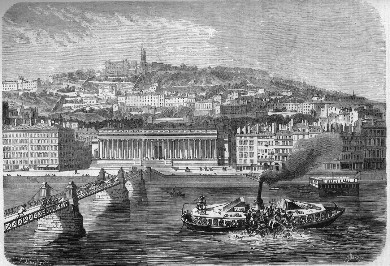 Capsizing do barco a vapor omnibus "Fly n°4" no rio Saone em Lyon (Rhone, 69), 10 de julho de French School
