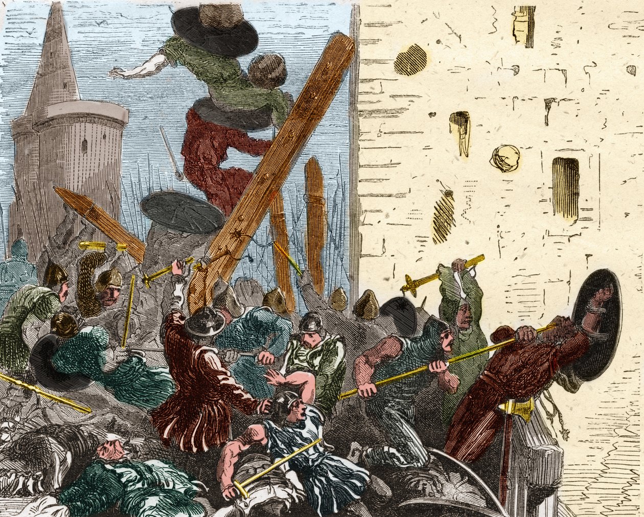 Captura de Carcassonne durante a cruzada contra os Albigeers em agosto de 1209. Gravura em "Histoire De France En Cent Paintings de Paul Lehugeur "1891 de French School