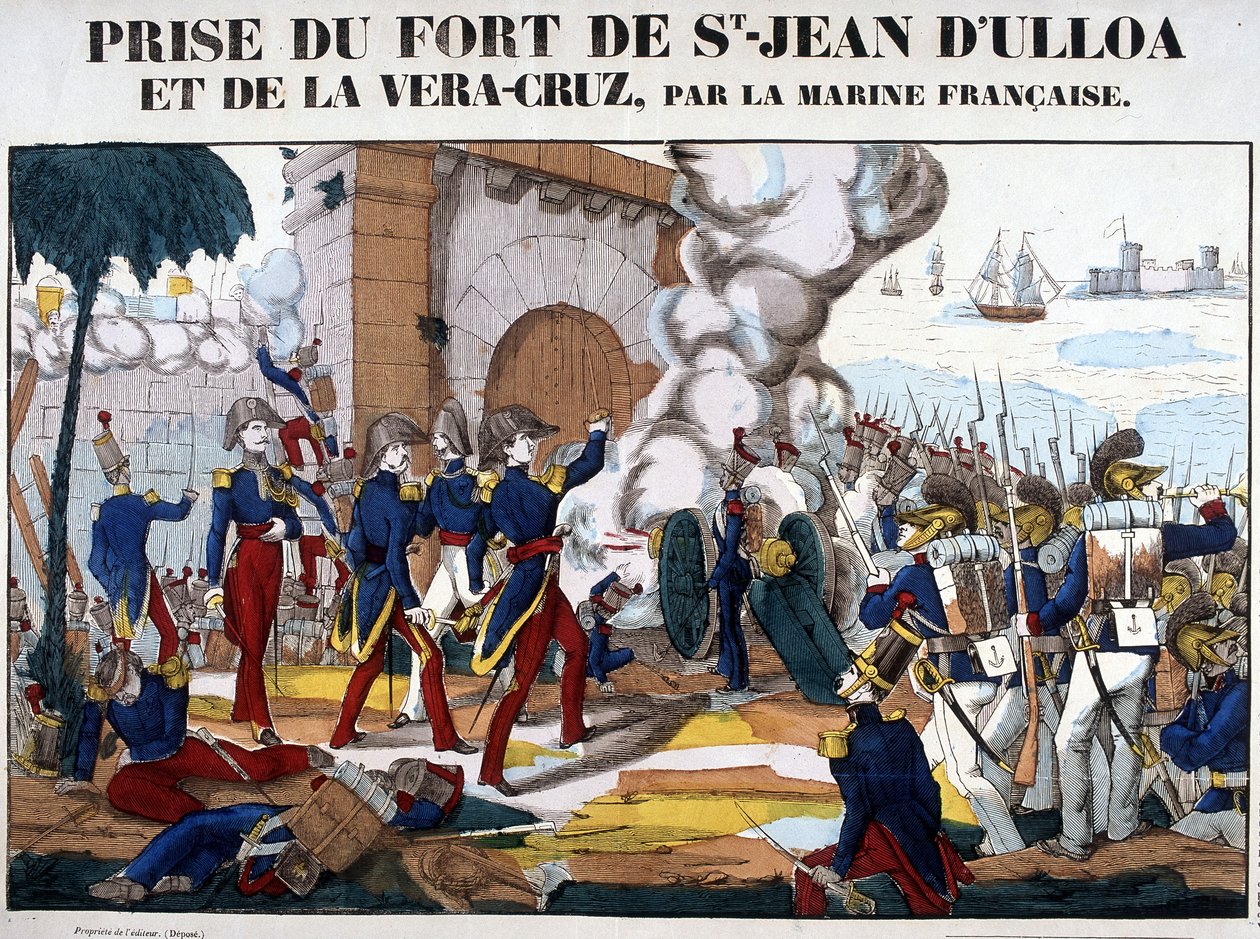 Captura do Forte de São João de Ulloa e La Vera Cruz, no México, em novembro de 1838. Foto da Epinal de French School