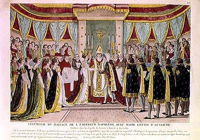 Cardeal Joseph Fesch (1763-1839) abençoando o casamento de Napoleão Bonaparte I (1769-1821) e Marie-Louise de Habsburgo-Lorena na capela do Louvre, 2 de abril de 1810 de French School